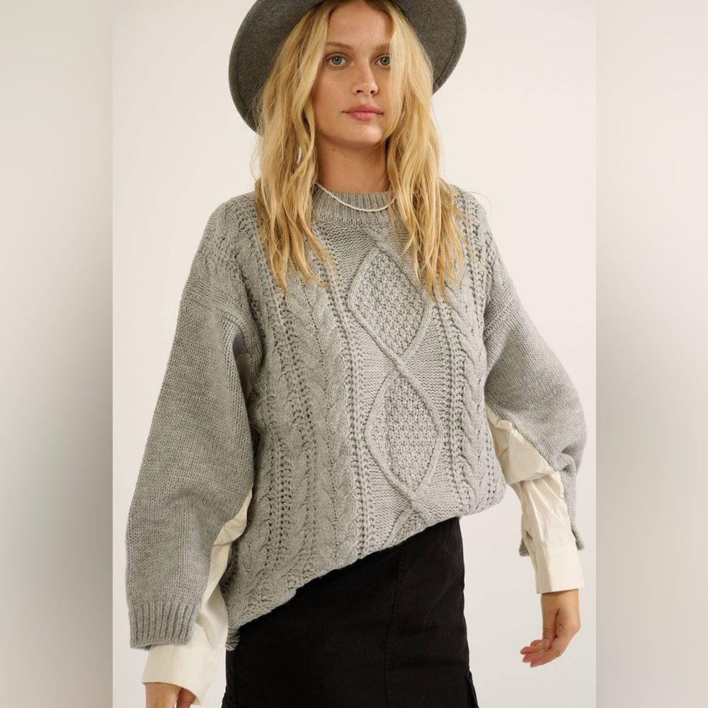 Promesa SOLID ROUND NECK OVERSIZE CABLE KNIT SWEATER Sz S